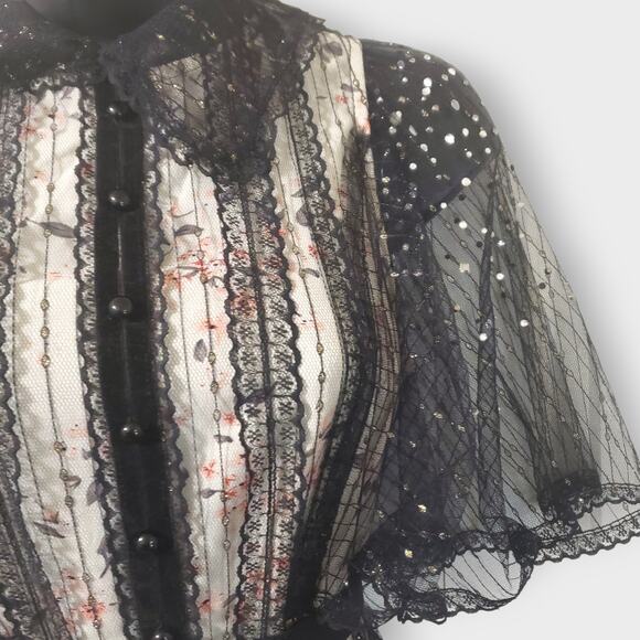 Dark Romance Victorian Sheer Lace Floral Studded Tiered Midi Dress Whimsigoth Sm - Picture 4 of 16